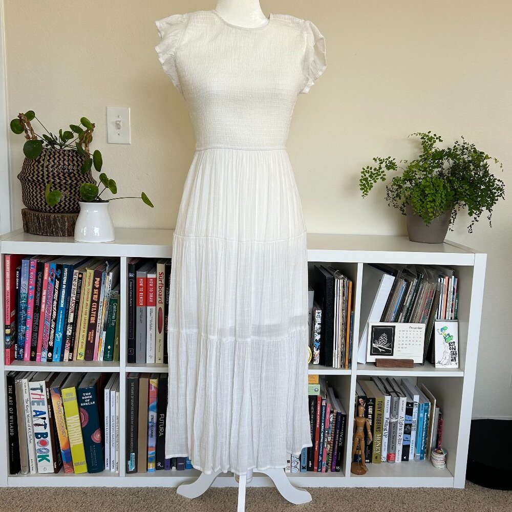 Flutter Sleeve Smocked Tiered Midi Dress